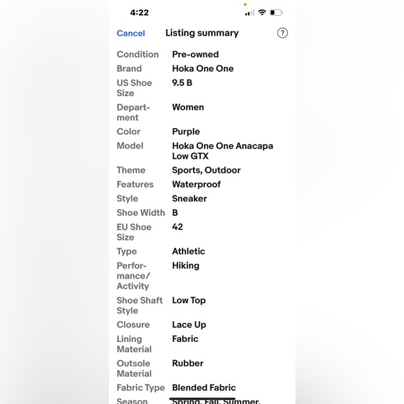 HOKA ONE ONE Anacapa Low GTX Wmn 9.5B Trail Hike shoes Grape Wine EUC - Picture 13 of 15